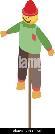 Smiling scarecrow icon, isometric style Stock Vector