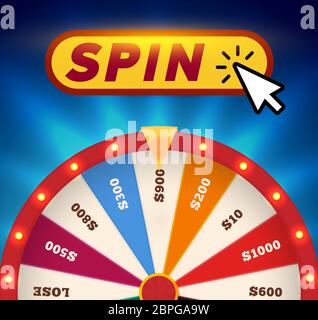Isolated fortune wheel online gambling vector illustration. Spin and win game application poster. Betting casino website colorful icon. Stock Vector