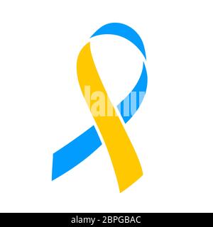 World Down Syndrome day. March 21. Blue yellow ribbon symbol. Template for poster. Vector illustration. Stock Vector
