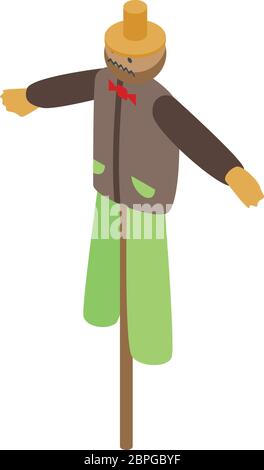 Cute scarecrow icon, isometric style Stock Vector