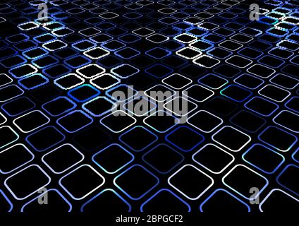 Abstract blue geometric square border rounded corner creative pattern perspective on black background. Vector illustration Stock Vector