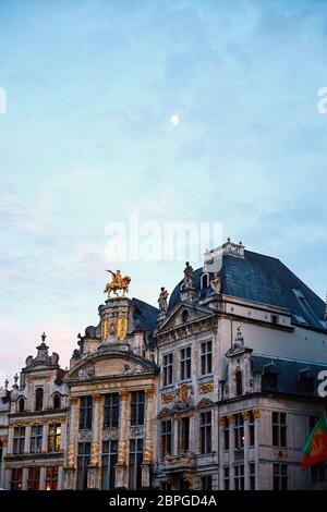 Grand Place buildings at sunset. Long exposure shot. Brussels, Belgium Stock Photo