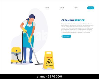 Woman cleaning the floor with vacuum cleaner Stock Vector