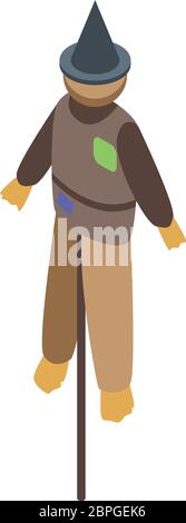 Funny scarecrow icon, isometric style Stock Vector