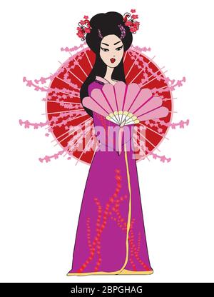 Beautiful japanese geisha girl in kimono Stock Photo