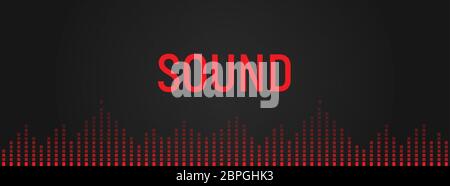 Audio equalizer, voice range recognition illustration. Music playback, soundtrack icon. Digital audio spectrum. Isolated red sound vibrations on black Stock Vector