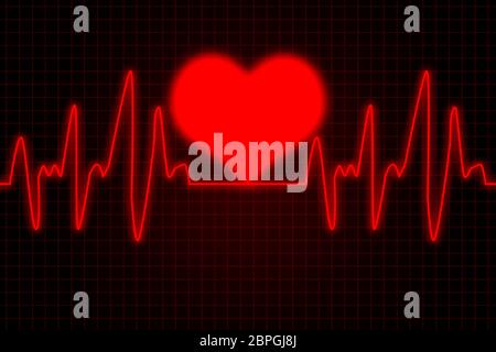 Heart and heartbeat symbol - Red colors Stock Photo