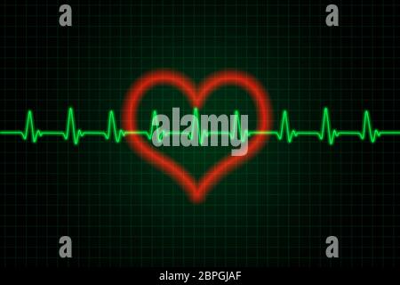 Heart and heartbeat symbol - Green and red colors Stock Photo