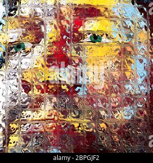 Abstract painting. Man's face in square stained glass Stock Photo