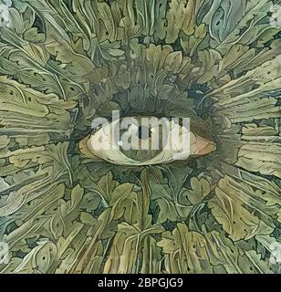 Abstract painting. Eye of Nature in green leaves Stock Photo