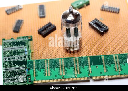 electronic valve on a circuit board with flash memory Stock Photo