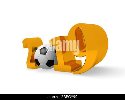 3d rendering of a soccer ball with number 2019 Stock Photo