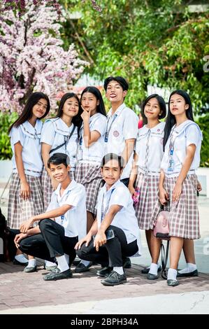 Playful Filipino school children pose in a park in Angeles City, The Philippines, South East Asia. Stock Photo