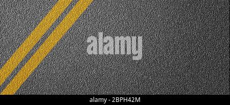 3D Illustration of a road divide with yellow lines pattern and background, textured traffic rules concept Stock Photo