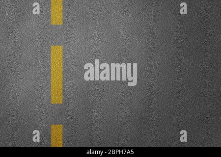 3D Illustration of a road divide with yellow lines pattern and background, textured traffic rules concept