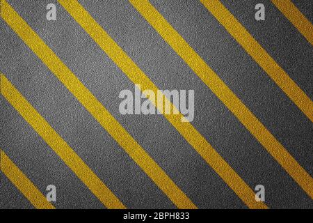 3D Illustration of a road restricted with yellow lines pattern and background, textured traffic rules concept Stock Photo