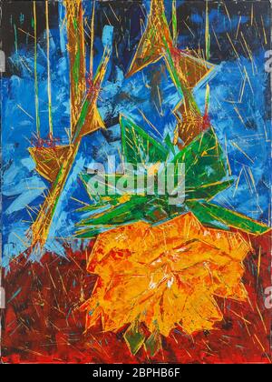 Broken yellow rose, contemporary art painting on canvas Stock Photo