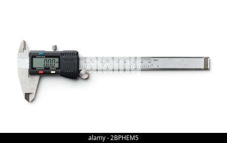 Digital and manual vernier caliper isolated on white background. Stock Photo
