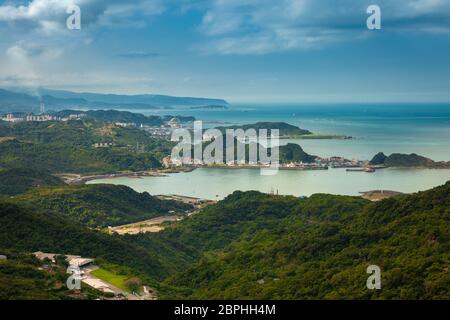 Magnificent view of the Pacific coast seen from the Jiufen old town on November 7, 2018, in Jiufen, Taiwan Stock Photo