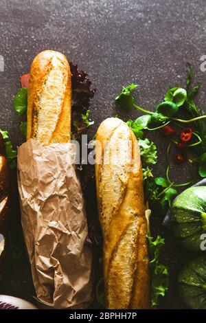 Sandwich. Fast food. Deli sandwich with vegetables Stock Photo