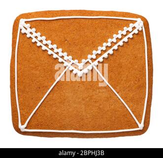 Gingerbread letter to santa claus isolated on white background. Top