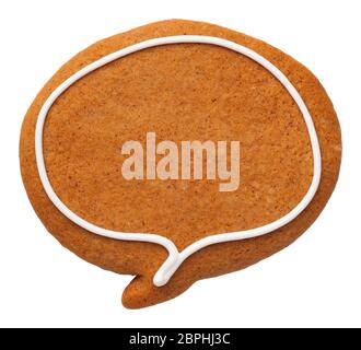 Gingerbread speech bubble isolated on white background. Top view Stock Photo