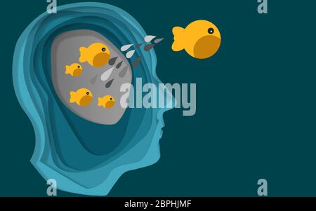 Fish jump out from human head, 3D rendering Stock Photo - Alamy