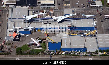 Sinsheim, Germany. 16th May, 2020. Aerial photograph, taken from an airplane, from the Auto und Technik Museum Sinsheim. Credit: Uli Deck/dpa/Alamy Live News Stock Photo