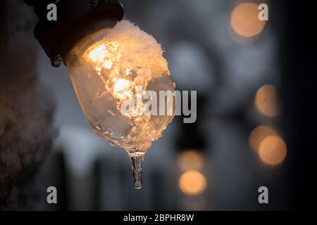 Color image of a frozen lit light bulb. Stock Photo
