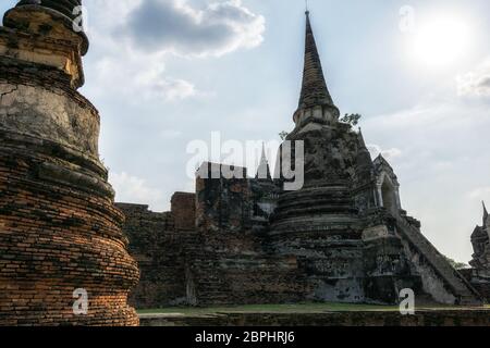 Wat Phra Si Sanphet Buddhist temple scenery in Ayutthaya, Thailand. The view of one of the three main Chedis. Stock Photo