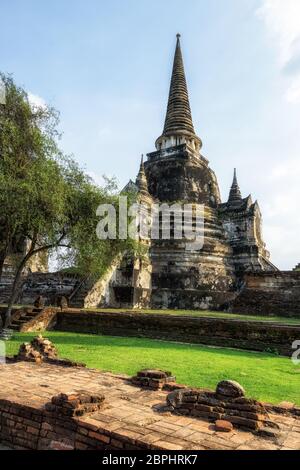 Wat Phra Si Sanphet Buddhist temple scenery in Ayutthaya, Thailand. The view of one of the three main Chedis. Stock Photo