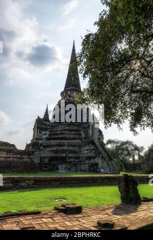 Wat Phra Si Sanphet Buddhist temple scenery in Ayutthaya, Thailand. The view of one of the three main Chedis. Stock Photo