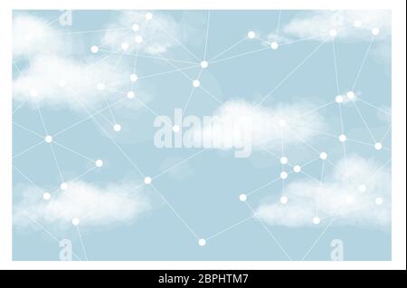 Clouds in the sky and the social network graph, a concept of cloud technologies and social networks filled with big data. Stock Vector