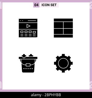 Set of 4 Commercial Solid Glyphs pack for communication, layout, interface, design, lifestyle Editable Vector Design Elements Stock Vector