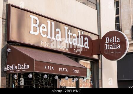 London, UK. 19th May, 2020. Bella Italia restaurant company seen at the Strand, London.The owner of the Bella Italia and Café Rouge restaurant chains has said it is considering administration as the coronavirus crisis pushes the struggling business near to collapse, putting 6,000 jobs at risk. Credit: SOPA Images Limited/Alamy Live News Stock Photo