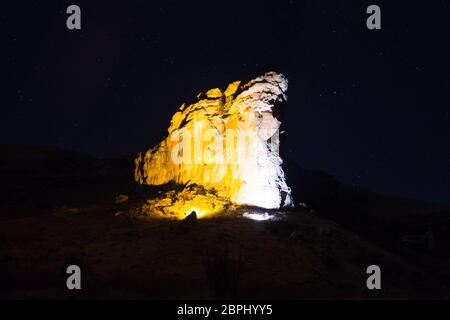 Brandwag Buttress night view from Golden Gate Highlands National Park, South Africa. Famous african landmark Stock Photo