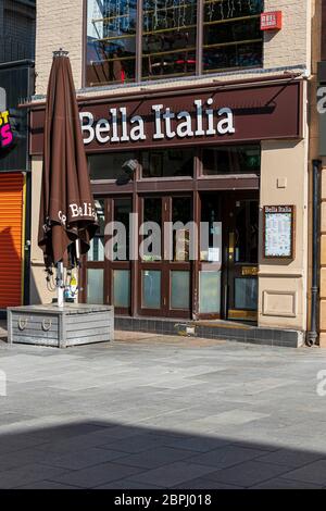 London, UK. 19th May, 2020. Bella Italia restaurant company seen in Leicester Square, London.The owner of the Bella Italia and Café Rouge restaurant chains has said it is considering administration as the coronavirus crisis pushes the struggling business near to collapse, putting 6,000 jobs at risk. Credit: SOPA Images Limited/Alamy Live News Stock Photo