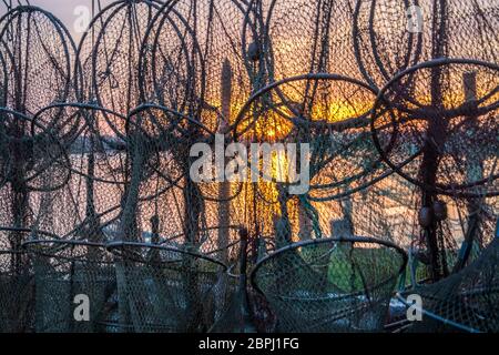 A fish trap is a stationary trap used for fishing. Stock Photo