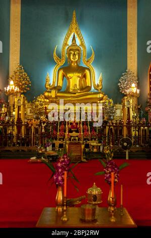 The  main altar with seated buddha at the Marble Temple in Bangkok. Stock Photo