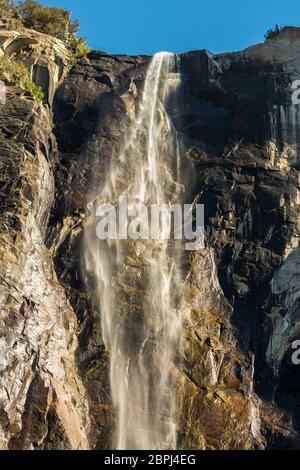 Views of the Bridalveil waterfall seen from below in Yosemite National Park, California, USA Stock Photo