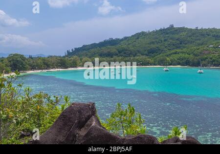 Port Launay Lagoon on Mahe Seychelles. Stock Photo