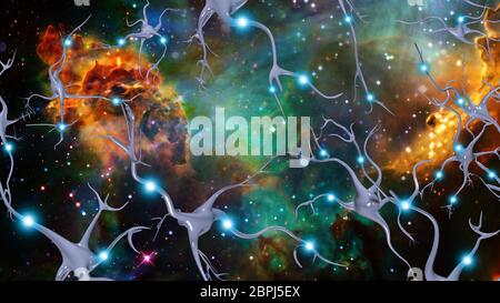 Eternal Mind. Brain Cells and Deep Space Stock Photo