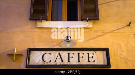 Rome, Italy. Tradiotional vintage style coffee sign on the wall. Stock Photo