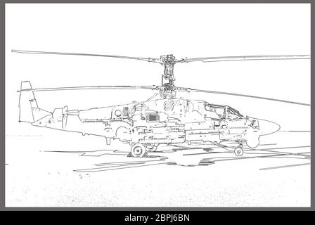 Russian attack helicopter Ka-52 Alligator drawing Stock Photo