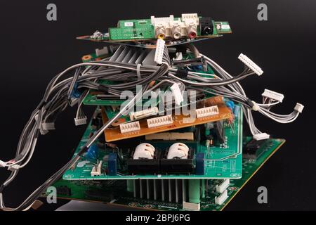 electronic PCB garbage as background from recycle industry and old consumer devices Stock Photo