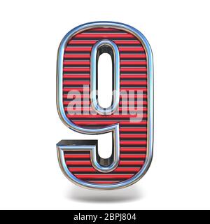 Metal red lines font Number NINE 9 3D render illustration isolated on white background Stock Photo