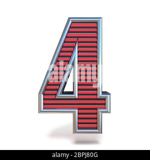 Metal red lines font Number FOUR 4 3D render illustration isolated on white background Stock Photo