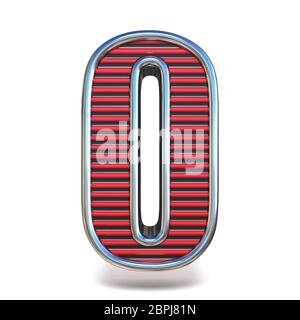 Metal red lines font Number ZERO 0 3D render illustration isolated on white background Stock Photo