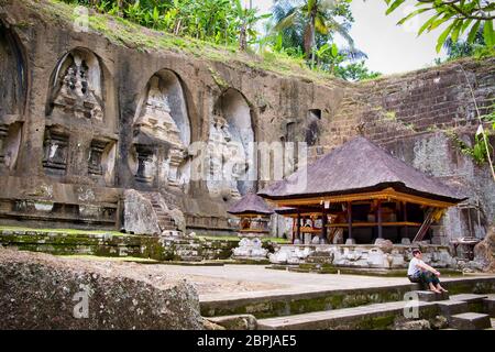 Pura Gunung Kawi Temple in Ubud, Bali Island, Indonesia. Ancient carved in the stone temple with royal tombs. Stock Photo