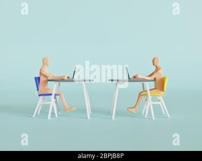 Two students or partners working together with computers minimalist concept - 3d rendering Stock Photo